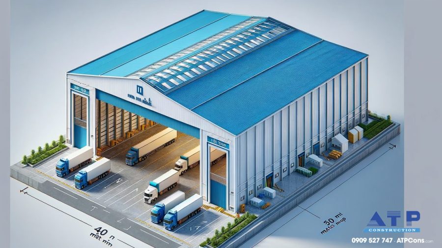 Hình ảnh 3D mô hình nhà xưởng do ATPcons thiết kế